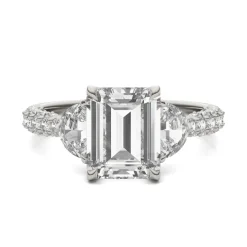 Emerald-Cut Lab Created Moissanite Engagement Ring In 14K White Gold