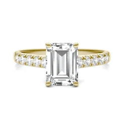 Emerald-Cut Lab Created Moissanite Ring With Side-Stones In 14K Yellow Gold