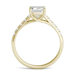 Emerald-Cut Lab Created Moissanite Ring With Side-Stones In 14K Yellow Gold