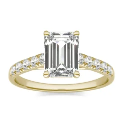 Emerald-Cut Lab Created Moissanite Ring With Side-Stones In 14K Yellow Gold