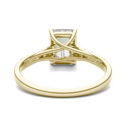 Emerald-Cut Lab Created Moissanite Ring With Side-Stones In 14K Yellow Gold