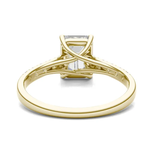 Emerald-Cut Lab Created Moissanite Ring With Side-Stones In 14K Yellow Gold