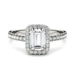Emerald-Cut Moissanite Halo Ring In 14K White Gold (1 1/4 Ct. Tw.)