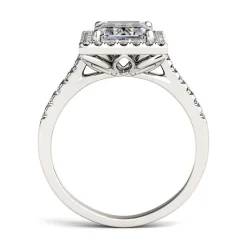 Emerald-Cut Moissanite Halo Ring With Pave Band In 14K White Gold (3 Ct. Tw.)