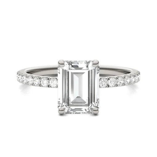Emerald-Cut Moissanite Ring With Side-Stones In 14K White Gold (2 Ct. Tw.)