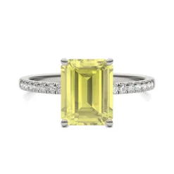 Emerald-Cut Yellow Moissanite Ring In 14K White Gold