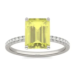 Emerald-Cut Yellow Moissanite Ring In 14K White Gold