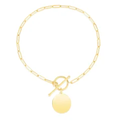 Engravable Circle Disc Pendant In 14K Yellow Gold
