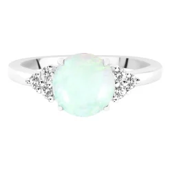 Ethiopian Opal & Diamond Ring In 10K White Gold (1/5 Ct. Tw.)