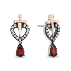 Evil Queen Diamond & Garnet Earrings In Sterling Silver & 10K Rose Gold (1/8 Ct. Tw)