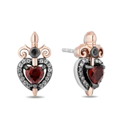 Evil Queen Diamond & Garnet Earrings In Sterling Silver And 10K Rose Gold (1/8 Ct. Tw.)