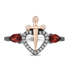 Evil Queen Diamond & Garnet Ring In Sterling Silver & 10K Rose Gold (1/5 Ct. Tw)