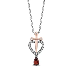 Evil Queen Diamond & Garnet Pendant In Sterling Silver & 10K Rose Gold (1/8 Ct. Tw)