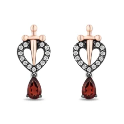 Evil Queen Diamond & Garnet Earrings In Sterling Silver & 10K Rose Gold (1/8 Ct. Tw)