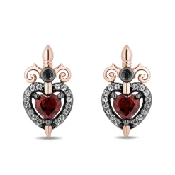 Evil Queen Diamond & Garnet Earrings In Sterling Silver And 10K Rose Gold (1/8 Ct. Tw.)