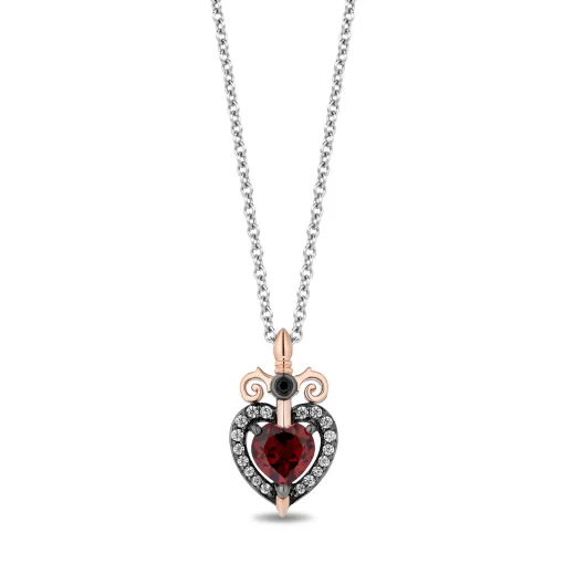 Evil Queen Diamond And Garnet Pendant In Sterling Silver And 10K Rose Gold (1/6 Ct. Tw.)