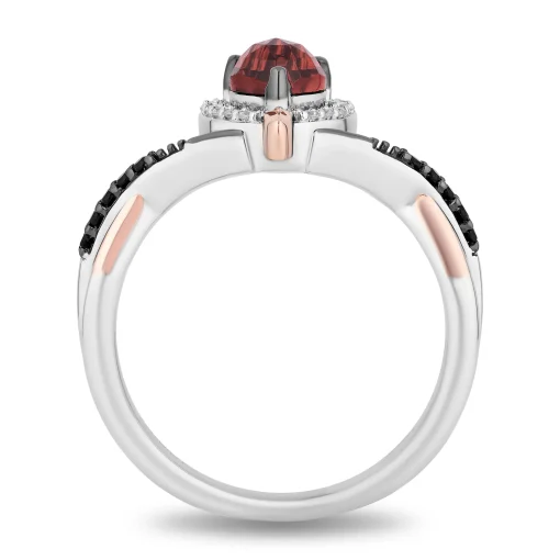 Evil Queen Diamond And Garnet Ring In Sterling Silver And 10K Rose Gold (1/6 Ct. Tw.)