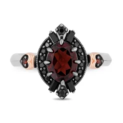 Evil Queen Diamond, Onyx And Garnet Ring In Sterling Silver And 10K Rose Gold (1/7 Ct. Tw.)