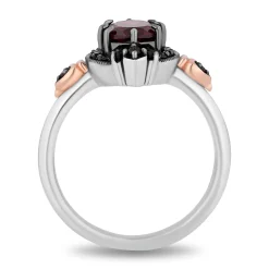 Evil Queen Diamond, Onyx And Garnet Ring In Sterling Silver And 10K Rose Gold (1/7 Ct. Tw.)
