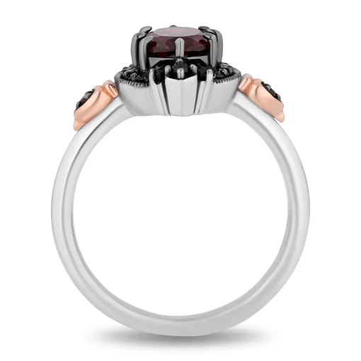 Evil Queen Diamond, Onyx And Garnet Ring In Sterling Silver And 10K Rose Gold (1/7 Ct. Tw.)