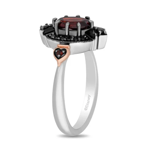 Evil Queen Diamond, Onyx And Garnet Ring In Sterling Silver And 10K Rose Gold (1/7 Ct. Tw.)