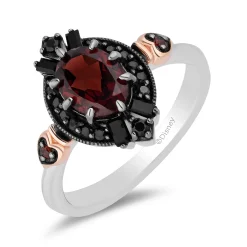 Evil Queen Diamond, Onyx And Garnet Ring In Sterling Silver And 10K Rose Gold (1/7 Ct. Tw.)