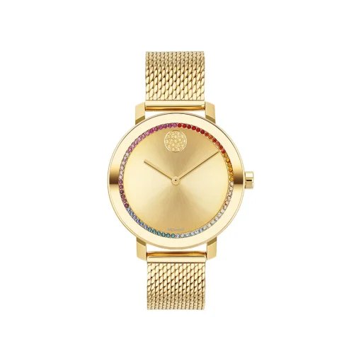 Evolution Women's Watch With Rainbow Crystal In Yellow Gold-Tone Ion-Plated Stainless Steel, 34Mm