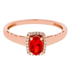 Fire Opal & Diamond Halo Ring In 10K Rose Gold
