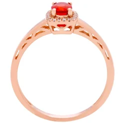 Fire Opal & Diamond Halo Ring In 10K Rose Gold