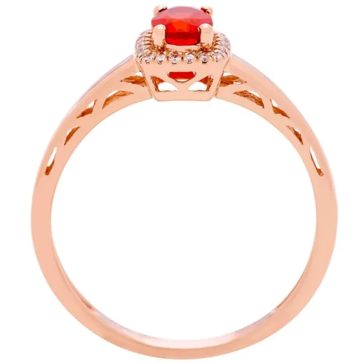 Fire Opal & Diamond Halo Ring In 10K Rose Gold
