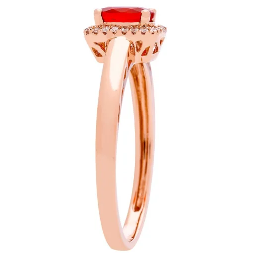 Fire Opal & Diamond Halo Ring In 10K Rose Gold