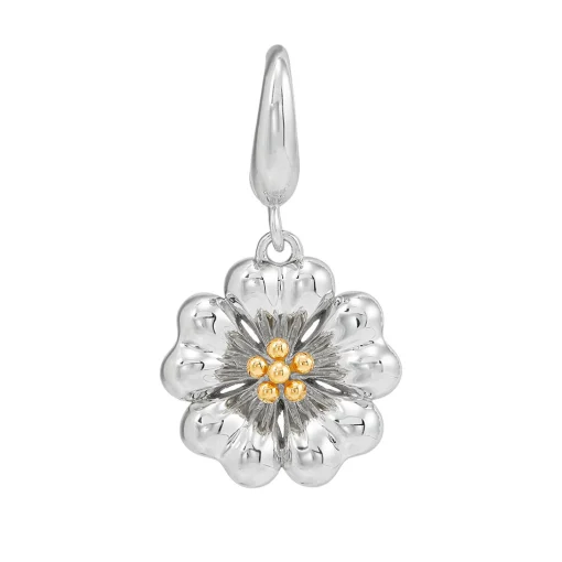 Flower Charm With 14K Yellow Gold Plating In Sterling Silver