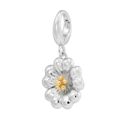 Flower Charm With 14K Yellow Gold Plating In Sterling Silver