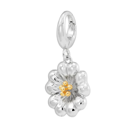 Flower Charm With 14K Yellow Gold Plating In Sterling Silver