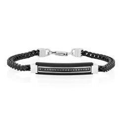 Franco Bracelet With Black Diamonds In Black Ion-Plated Stainless Steel (1/5 Ct. Tw.)