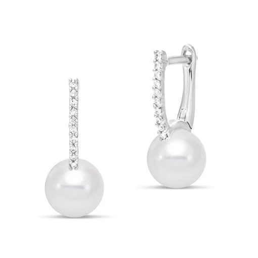 Freshwater Cultured Pearl And Diamond Earrings In 14K White Gold (1/10 Ct. Tw.)