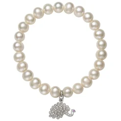 Freshwater Cultured Pearl & Cubic Zirconia Peacock Bracelet In Sterling Silver