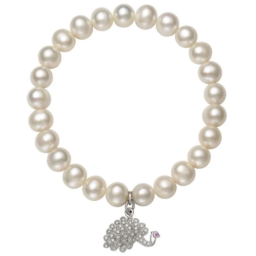 Freshwater Cultured Pearl & Cubic Zirconia Peacock Bracelet In Sterling Silver