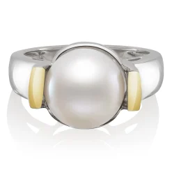 Freshwater Cultured Pearl Ring In Sterling Silver & 14K Yellow Gold