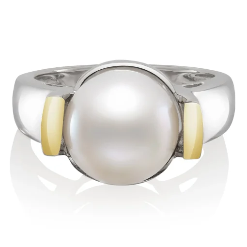Freshwater Cultured Pearl Ring In Sterling Silver & 14K Yellow Gold