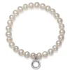 Freshwater Cultured Pearl & April Birthstone Charm Bracelet In Sterling Silver