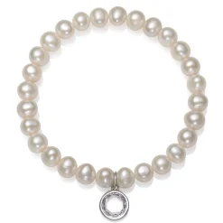 Freshwater Cultured Pearl & April Birthstone Charm Bracelet In Sterling Silver