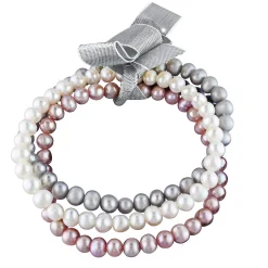Freshwater Cultured Pearl Bangle Bracelet Set In Grey, Pink And White