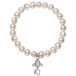 Freshwater Cultured Pearl & Cubic Zirconia Fish Bracelet In Sterling Silver