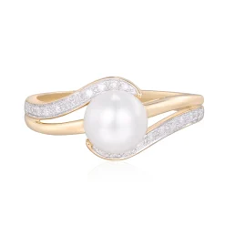 Freshwater Cultured Pearl And Diamond Ring In 10K Yellow Gold (1/10 Ct. Tw.)