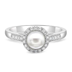 Freshwater Cultured Pearl & 1/8 Ct. Tw. Diamond Ring In Sterling Silver
