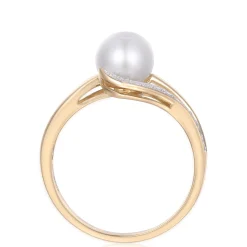 Freshwater Cultured Pearl And Diamond Ring In 10K Yellow Gold (1/10 Ct. Tw.)