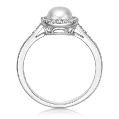 Freshwater Cultured Pearl & 1/8 Ct. Tw. Diamond Ring In Sterling Silver