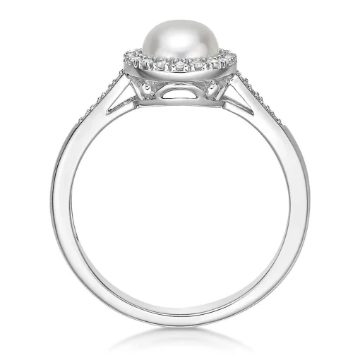 Freshwater Cultured Pearl & 1/8 Ct. Tw. Diamond Ring In Sterling Silver