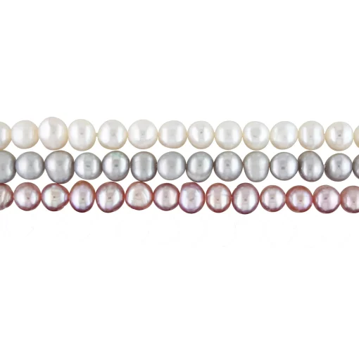 Freshwater Cultured Pearl Bangle Bracelet Set In Grey, Pink And White